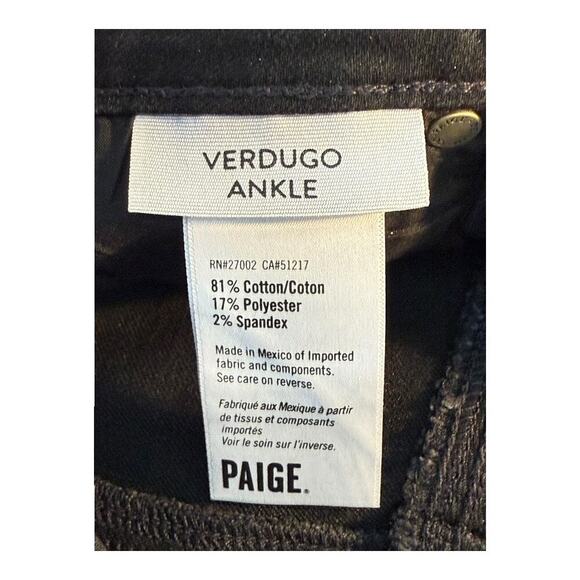 Paige Verdugo Ankle Skinny‎ Jeans Women's Size 2 (25) Black Coated Mid Rise NWOT - Picture 4 of 7
